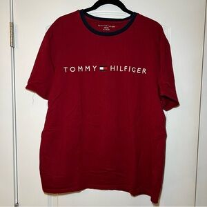 Tommy Hilfiger Men Short Sleeve Large Logo TShirt Sz XL Red Stitch Issue See Pic
